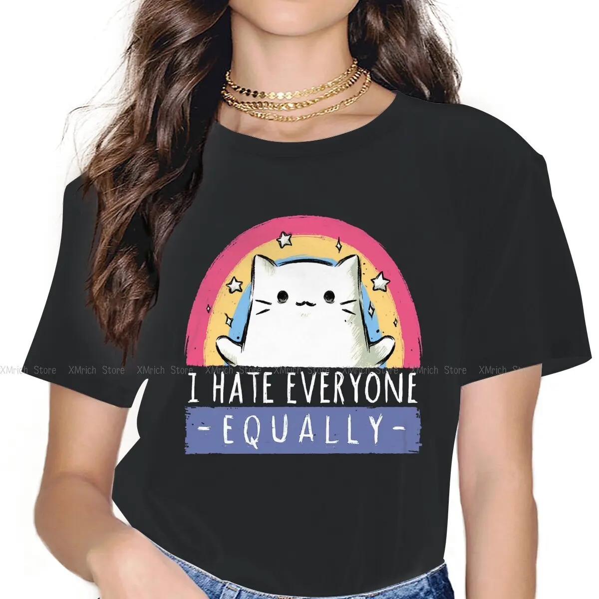 Funny EQUALLY HATE T-Shirt for Women Crewneck 100% Cotton T Shirts Cat Lover Short Sleeve Tees Summer Clothing
Funny EQUALLY HATE T-Shirt for Women Crewneck 100% Cotton T Shirts Cat Lover Short Sleeve Tees Summer Clothing