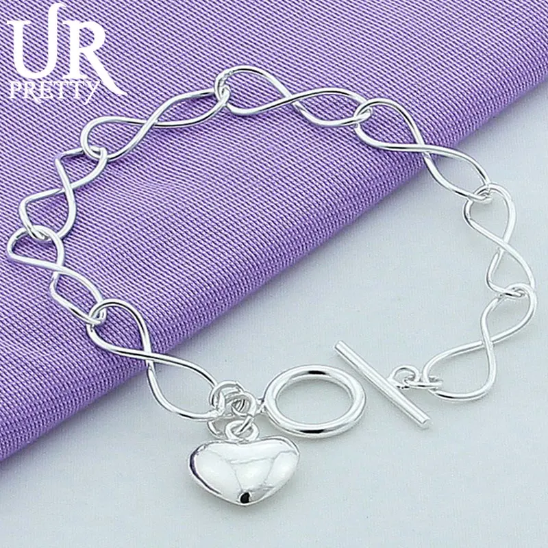 

URPRETTY 925 Sterling Silver Love Eight-Character Chain OT Buckle Bracelet For Man Ladies Party Wedding Pendant Jewelry Gift