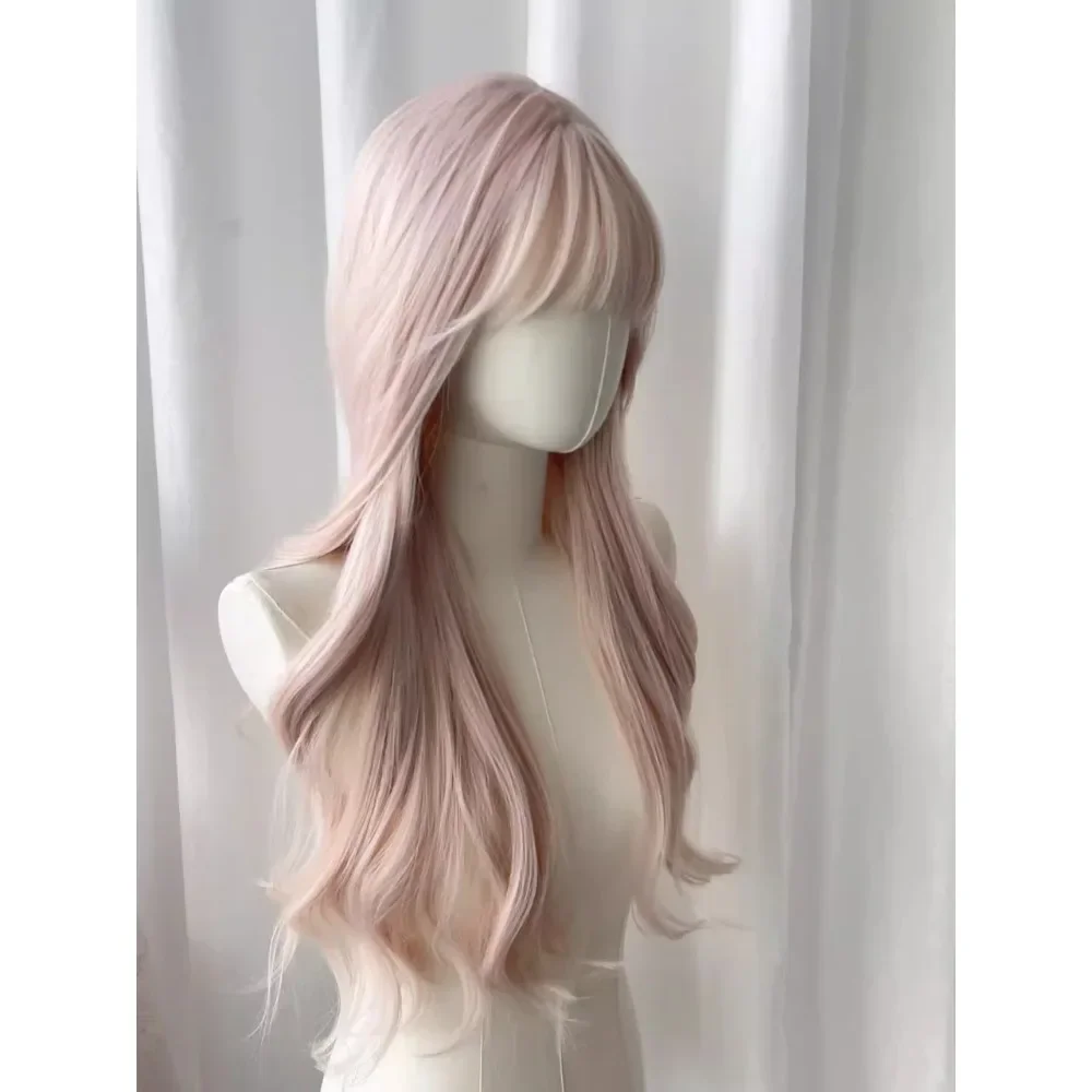 Ashely Baby Pink Wig with Bangs Long Wavy Hair Lolita for Women 24inch Natural Daily Use Cosplay Wave Headband Wigs 가발