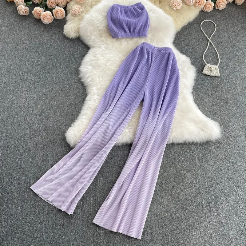 Suit women's summer new sexy bra top gradient wide leg pants two-piece set P3 816
Suit women's summer new sexy bra top gradient wide leg pants two-piece set P3 816