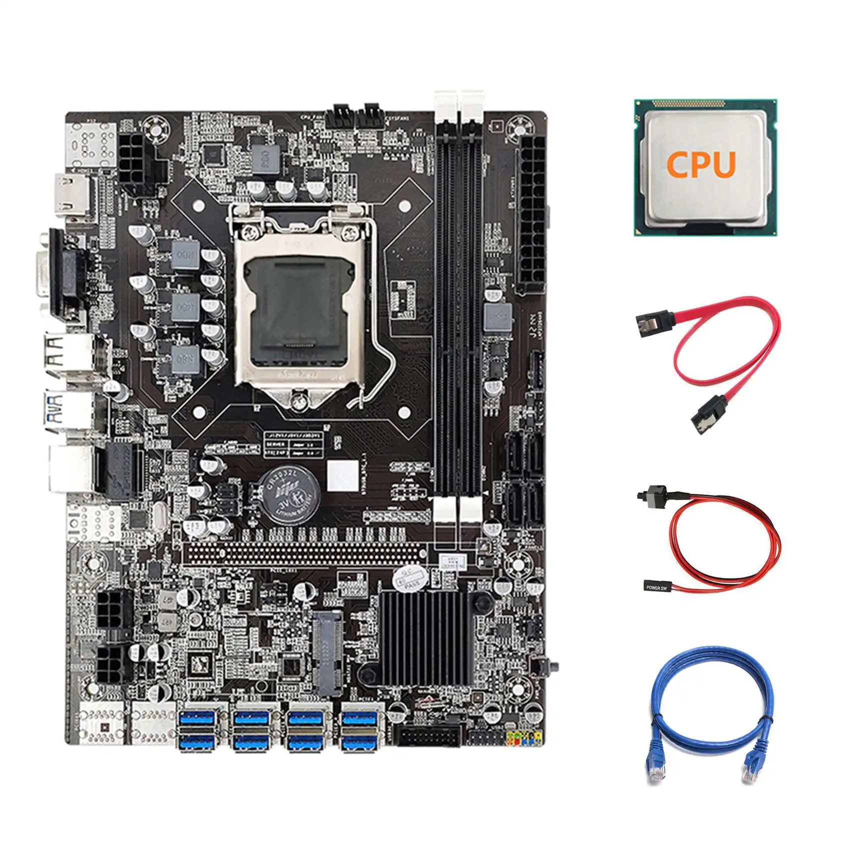 B75 ETH Mining Motherboard 8XPCIE USB Adapter+CPU+RJ45 Network Cable+SATA Cable+Switch Cable LGA1155 B75 Motherboard
B75 ETH Mining Motherboard 8XPCIE USB Adapter+CPU+RJ45 Network Cable+SATA Cable+Switch Cable LGA1155 B75 Motherboard