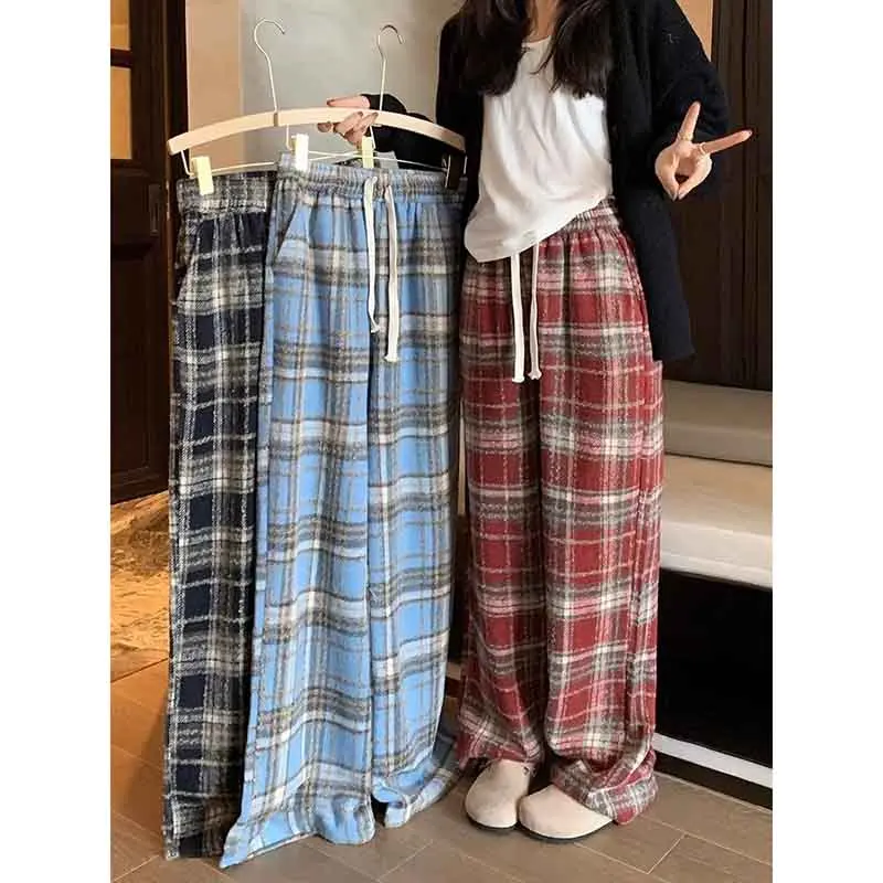 Fall Vintage Faux Wool Plaid Pants Women Winter Thick Korean Wide Leg Trousers Y2K Harajuku Streetwear All Match Straight Pants
Fall Vintage Faux Wool Plaid Pants Women Winter Thick Korean Wide Leg Trousers Y2K Harajuku Streetwear All Match Straight Pants