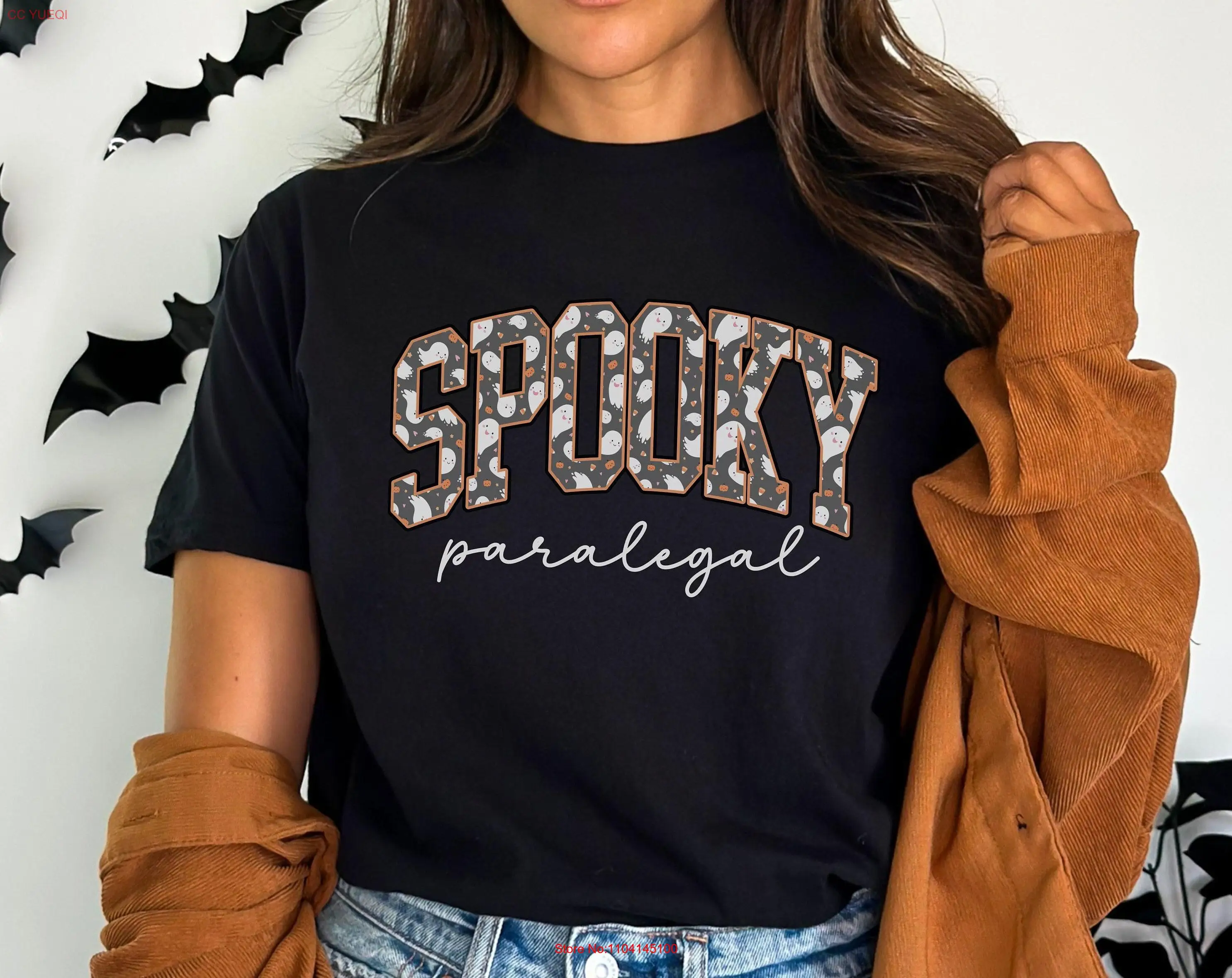 Футболка Comfort Colors Spooky Paralegal Хэллоуин Attorney Для длинных или коротких рукавов