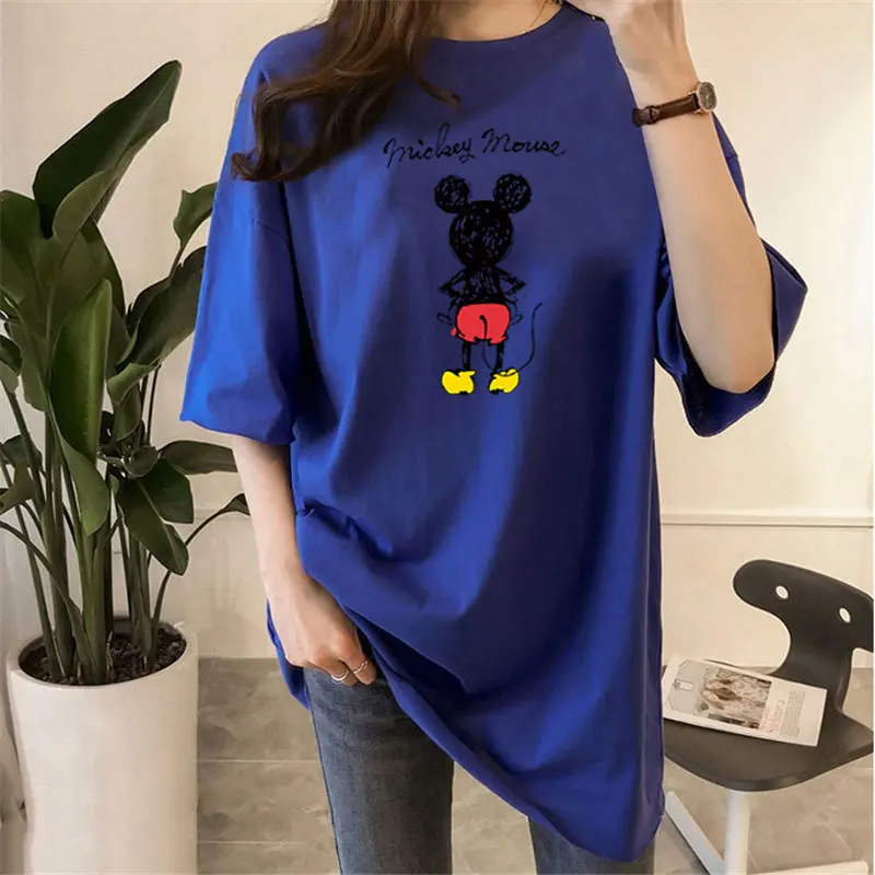 Large Size Women's Short-Sleeved T-shirt Women's 2020 Summer Solid Color Mid-Length Loose All-Match Mickey Mouse Printing Top 
Large Size Women's Short-Sleeved T-shirt Women's 2020 Summer Solid Color Mid-Length Loose All-Match Mickey Mouse Printing Top