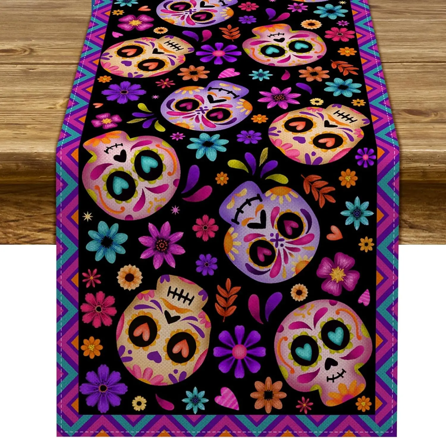 

Mexican Day of The Dead Linen Table Runners Party Table Decor Sugar Skull Dia De Los Muertos Table Runner Halloween Decorations