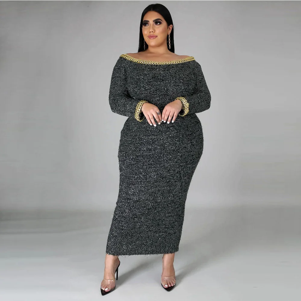 Women Coat Warm Wool Woven Large Size Dress In Autumn Winter Gold Chain Sexy One Shoulder Design Plus Size Casual Female Wear
Women Coat Warm Wool Woven Large Size Dress In Autumn Winter Gold Chain Sexy One Shoulder Design Plus Size Casual Female Wear