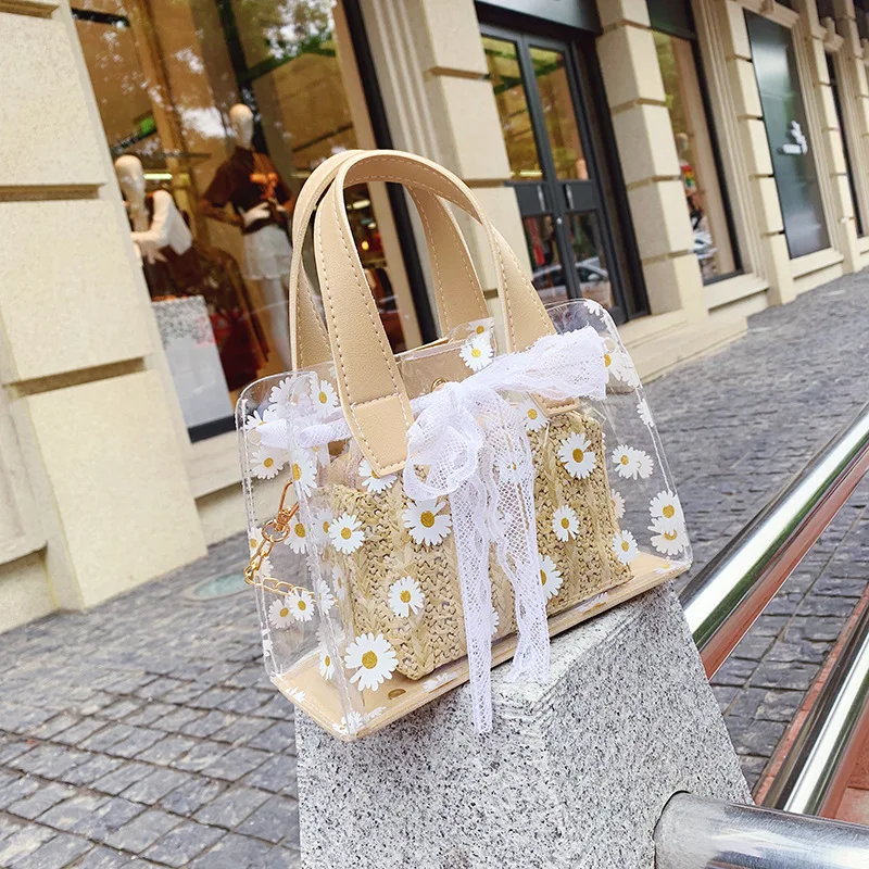 New Flower Printed Transparent Jelly Handbag Sweet Lace Bow Composite Bag Women Summer Chain Shoulder Crossbody Bags
New Flower Printed Transparent Jelly Handbag Sweet Lace Bow Composite Bag Women Summer Chain Shoulder Crossbody Bags