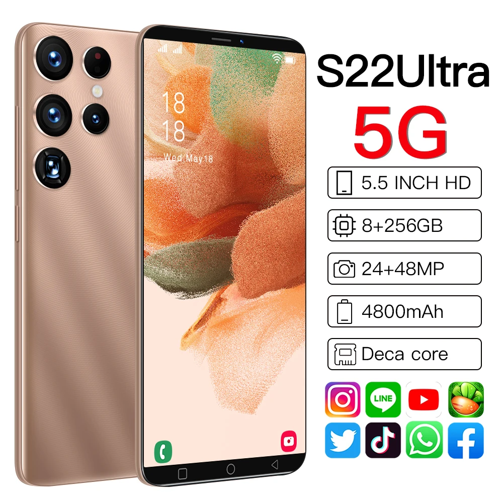S22Ultra 5.5 Inch 64GB/128GB 24+48MP Dual SIM+Micro SD Android 11 Smart Phone MTK6983 4800mAh 10 Core Face Unlock Cellphones
S22Ultra 5.5 Inch 64GB/128GB 24+48MP Dual SIM+Micro SD Android 11 Smart Phone MTK6983 4800mAh 10 Core Face Unlock Cellphones