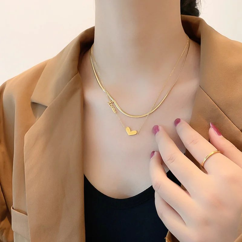 Titanium Steel Gold Color Necklace For Women Girls Letter LOVE Choker Double Chain Heart Pendant Collar Snake Chain Jewelry Gift
Titanium Steel Gold Color Necklace For Women Girls Letter LOVE Choker Double Chain Heart Pendant Collar Snake Chain Jewelry Gift