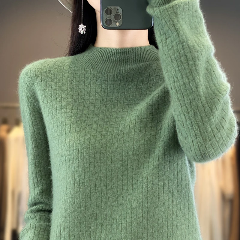 2023 Autumn/Winter New Women's Sweater Half High Neck Pullover Long Sleeve 100% Pure Wool Knit Loose Seamless Readymade Garments
2023 Autumn/Winter New Women's Sweater Half High Neck Pullover Long Sleeve 100% Pure Wool Knit Loose Seamless Readymade Garments