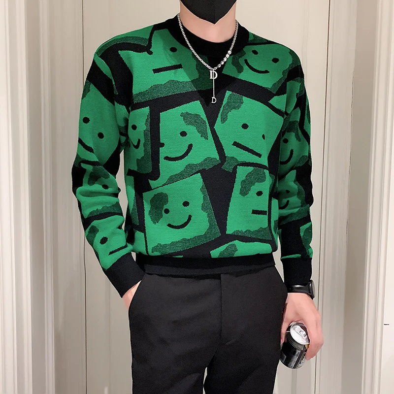 Korean Style Cartoon Smile Face Jacquard Knit Sweater Men's Spring Autumn Round Neck Matching Color Slim Casual Sweater Pullover
Korean Style Cartoon Smile Face Jacquard Knit Sweater Men's Spring Autumn Round Neck Matching Color Slim Casual Sweater Pullover