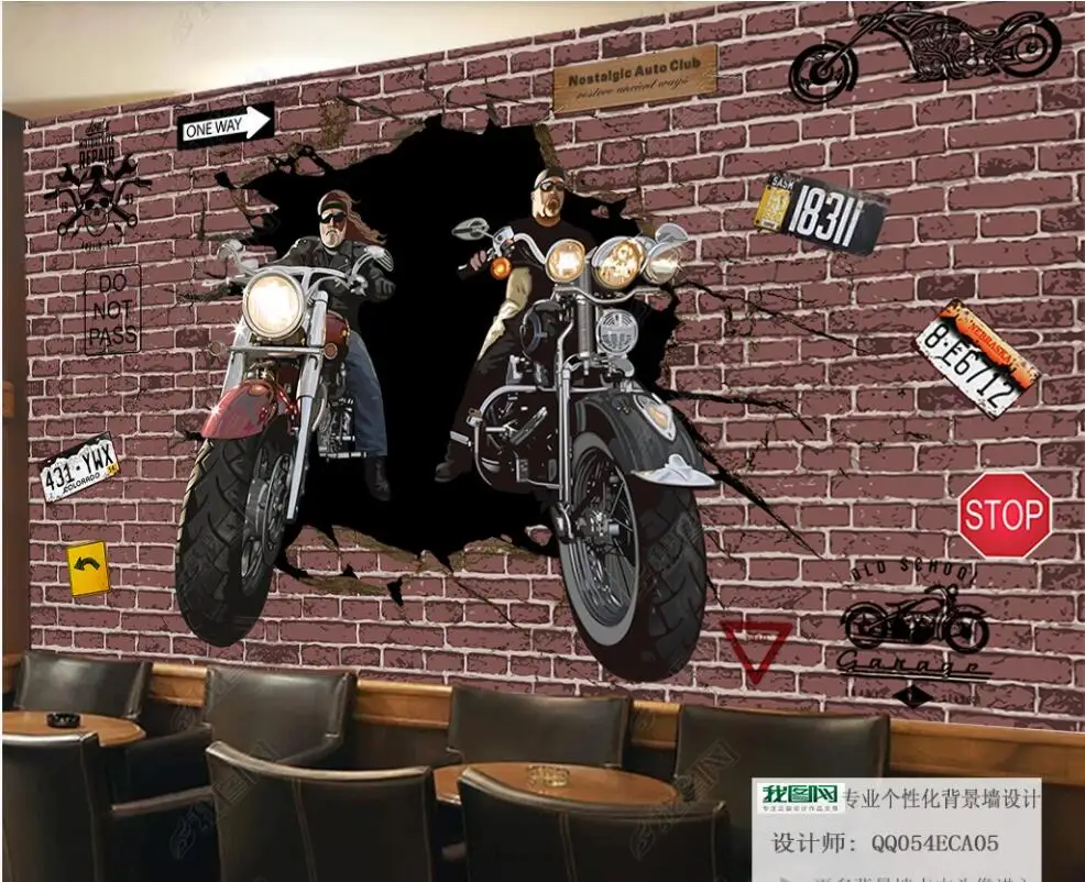 

Настенные обои на заказ для самых продаваемых стен мотоциклистов разбивается сквозь кирпичную стену персонаж KTV Фотообои