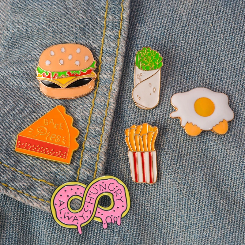 Fast food enamel pin Burrito Omelette Donut hamburger badge brooch Lapel pin Denim Jeans shirt bag Cartoon Jewelry Gift for Kids
Fast food enamel pin Burrito Omelette Donut hamburger badge brooch Lapel pin Denim Jeans shirt bag Cartoon Jewelry Gift for Kids