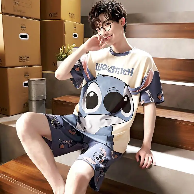 100% Cotton Disney Lilos Stitch Men Pajamas with Shorts Pijama Shin Chan Anime Summer Short-sleeve Sleepwear 2-pieces Home Suit
100% Cotton Disney Lilos Stitch Men Pajamas with Shorts Pijama Shin Chan Anime Summer Short-sleeve Sleepwear 2-pieces Home Suit