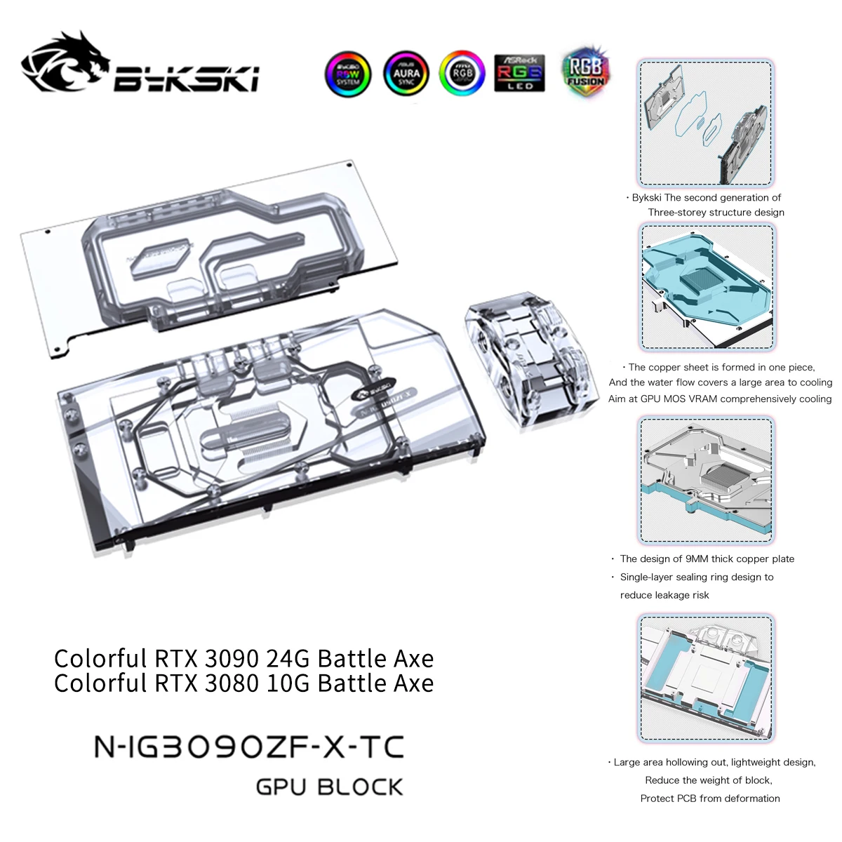 Bykski GPU Water cooling Block With Active Waterway Backplane Cooler For Colorful Battle Axe RTX 3090 3080 N-IG3090ZF-TC
Bykski GPU Water cooling Block With Active Waterway Backplane Cooler For Colorful Battle Axe RTX 3090 3080 N-IG3090ZF-TC