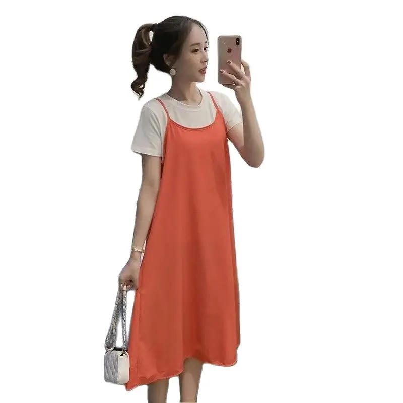 Pregnant Women Plus Size Summer Dress Suits Loose Short Sleeve Cotton T-shirt Strap Dress Maternity Dresses Twinset Orange Green
Pregnant Women Plus Size Summer Dress Suits Loose Short Sleeve Cotton T-shirt Strap Dress Maternity Dresses Twinset Orange Green