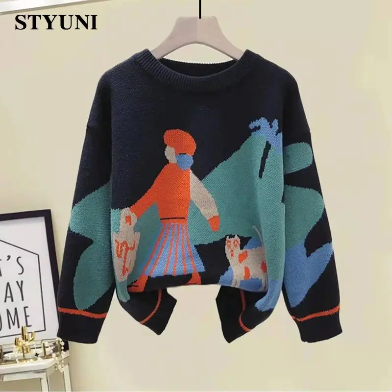 Cartoon Vintage High Street Acrylic Knitted Women's Sweater Round Neck Long Sleeve Fleece Thicken Winter Pullover Female Jumpers
Cartoon Vintage High Street Acrylic Knitted Women's Sweater Round Neck Long Sleeve Fleece Thicken Winter Pullover Female Jumpers