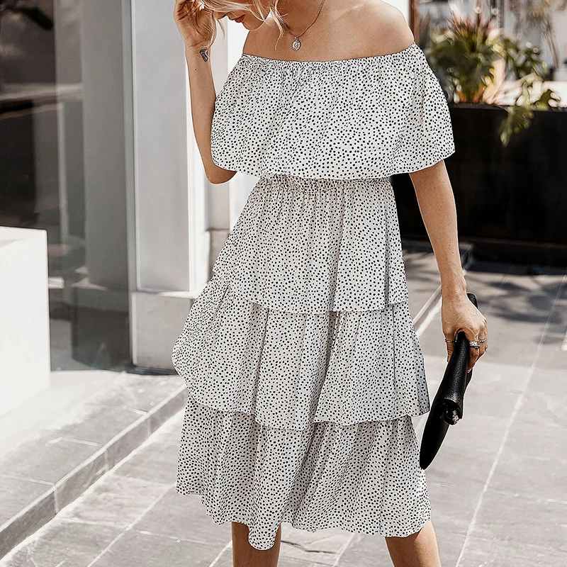 New Off Shoulder Cake Dress Spring Summer Women Clothing Fashion Elegant Point Printing High Waist Sleeveless Hedging Midi Skirt
New Off Shoulder Cake Dress Spring Summer Women Clothing Fashion Elegant Point Printing High Waist Sleeveless Hedging Midi Skirt