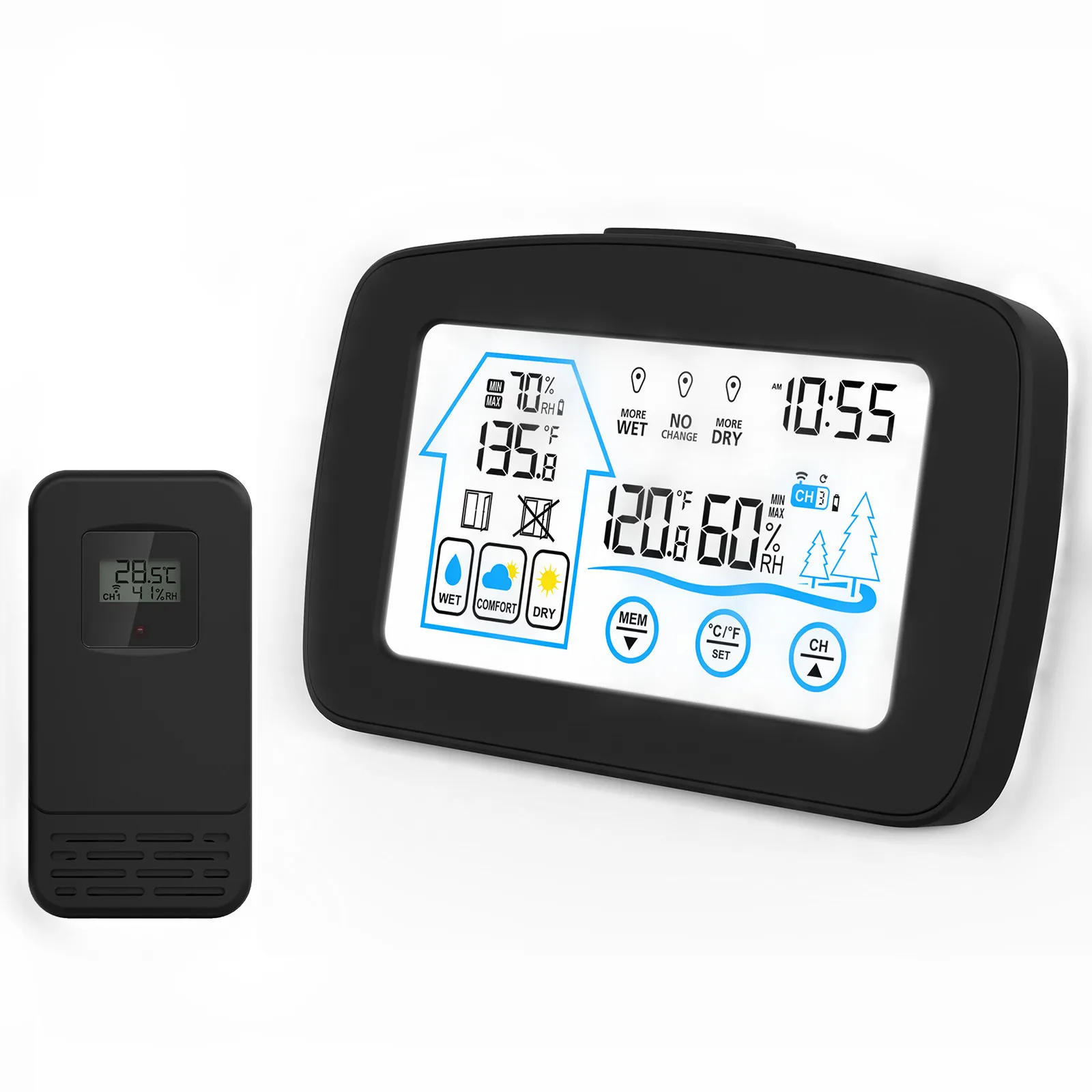 

Digital Wireless Weather Station Sensor Electronic Temp Humidity Meter Indoor/Outdoor Hygrometer Thermometer with Time Backlight