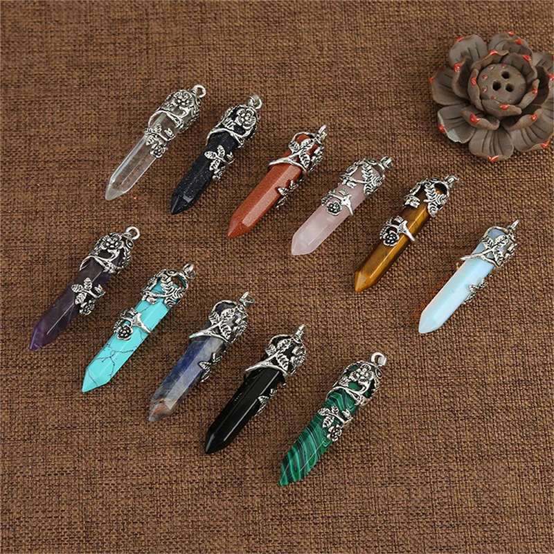 Natural Stone Hexagonal Column Pendant Silver Color Ornament Charm Crystal Pendant For Jewelry Making DIY Necklace Accessories
Natural Stone Hexagonal Column Pendant Silver Color Ornament Charm Crystal Pendant For Jewelry Making DIY Necklace Accessories