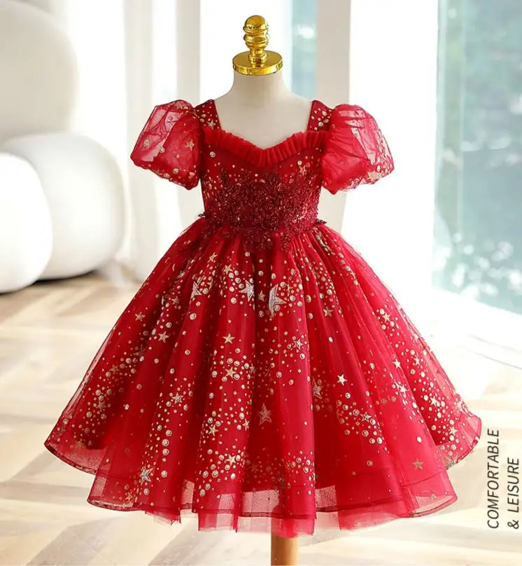 Красное детское летнее платье принцессы для девочек 
Красное детское летнее платье принцессы для девочек