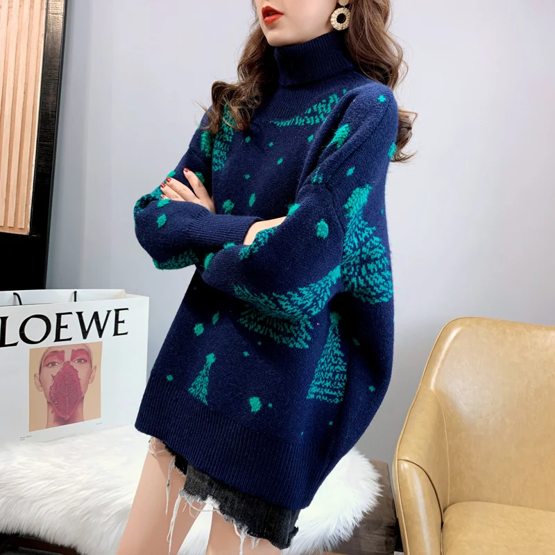 Christmas New Year Turtleneck Sweate Women's Vintage Knitwear Pullover Autumn Winter Oversized Loose Thickened Knitted Sweater
Christmas New Year Turtleneck Sweate Women's Vintage Knitwear Pullover Autumn Winter Oversized Loose Thickened Knitted Sweater