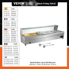 VEVOR Buffet Food Warmer Stainless Steel 3-12 Pans with Glass Shield Commercial Countertop Bain Marie Electric Steamer Cooker