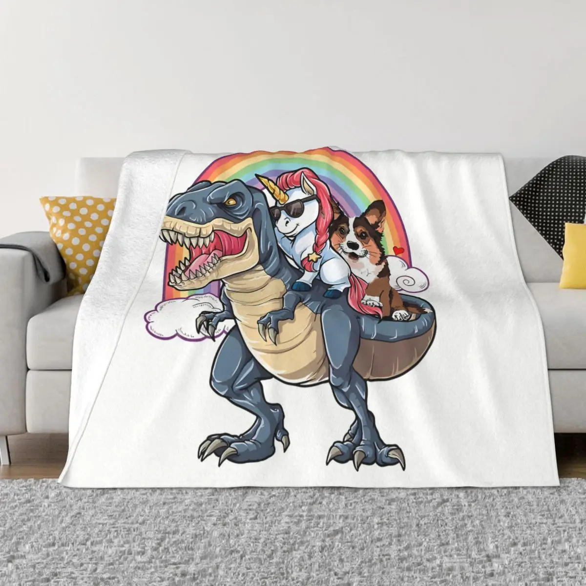 

Dinosaur Corgi Unicorn Ride T-rex Portable Warm Throw Blankets for Bedding Travel