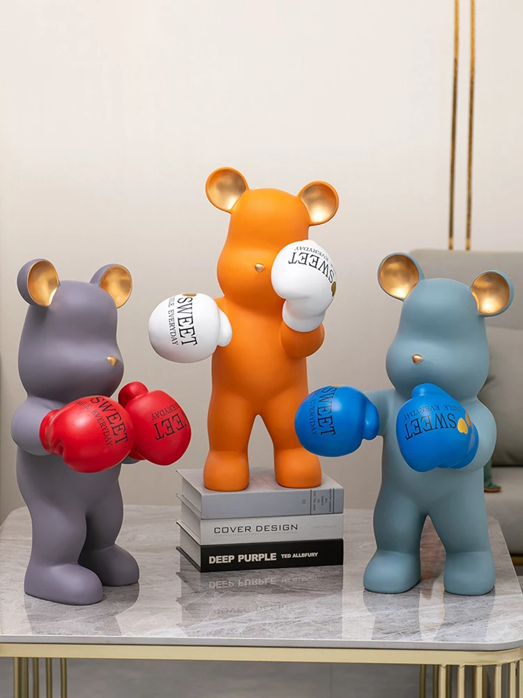 

Modern Home Decoration Boxing Bear Statue Home Decor Resin Craft Sculpture Room Decor Home Accessories Money Saving Box Figurine