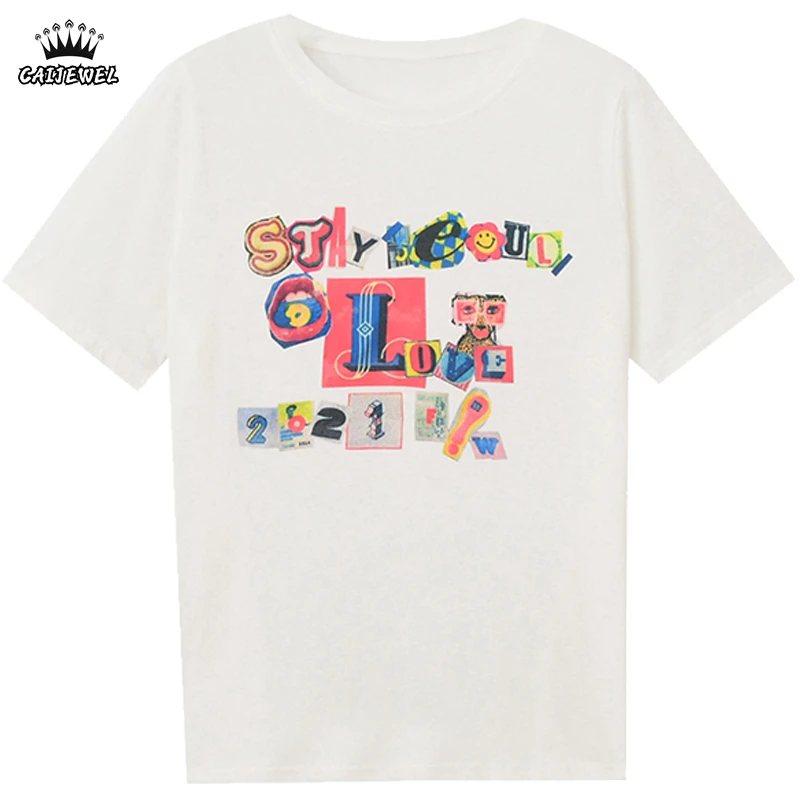 Women's Clothing White T-Shirt Round Neck Printing Short Sleeve Casual Korean Fashion Simplicity Baggy Ladies Blouse Tops Summer
Women's Clothing White T-Shirt Round Neck Printing Short Sleeve Casual Korean Fashion Simplicity Baggy Ladies Blouse Tops Summer