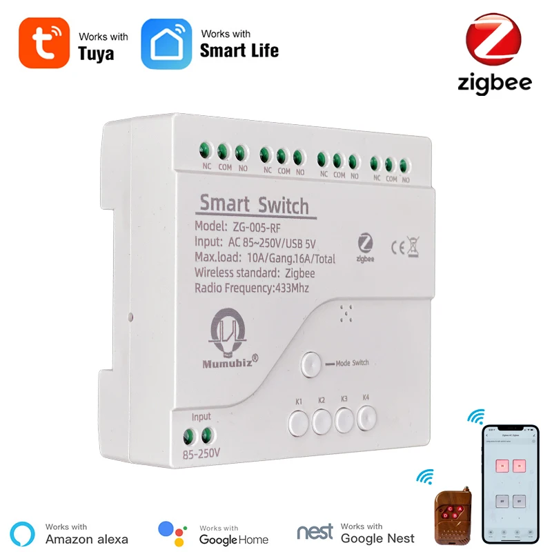 Смарт-переключатель Tuya Zigbee, 220 В, 4-канальный, работает с Alexa Home Assistant 
Смарт-переключатель Tuya Zigbee, 220 В, 4-канальный, работает с Alexa Home Assistant