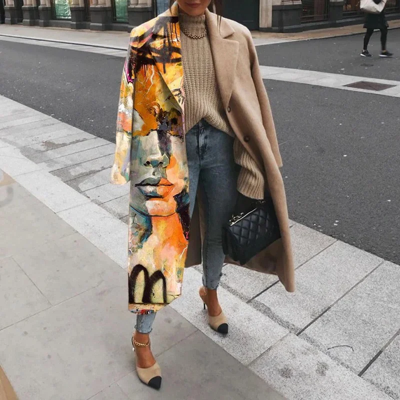 Ladies Elegant Lapel Winter Outerwear Women Long Sleeve Casual Wool Coats Cardigan High Fashion Patchwork Printed Long Overcoat
Ladies Elegant Lapel Winter Outerwear Women Long Sleeve Casual Wool Coats Cardigan High Fashion Patchwork Printed Long Overcoat