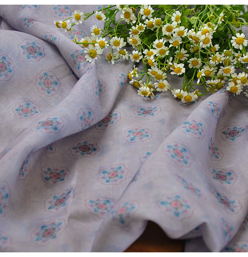 

High count pure ramie telas Blue flower printing and dyeing tissu Dress shirt gown pastoral fabric fabric