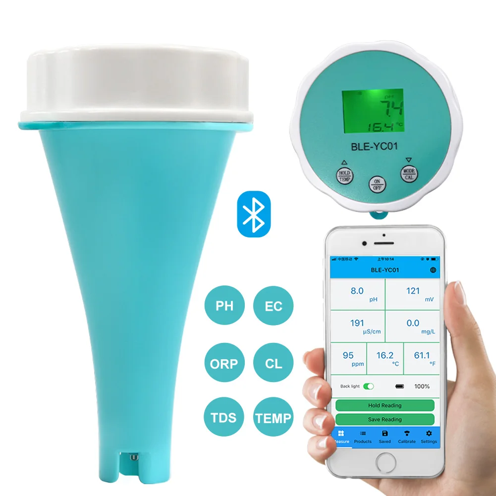 BLE-YC01 Smart Online Bluetooth Water Chlorine/pH/EC/ORP/TEMP 6 IN 1 Meter PH Meter High Accuracy Water Quality Tester
BLE-YC01 Smart Online Bluetooth Water Chlorine/pH/EC/ORP/TEMP 6 IN 1 Meter PH Meter High Accuracy Water Quality Tester