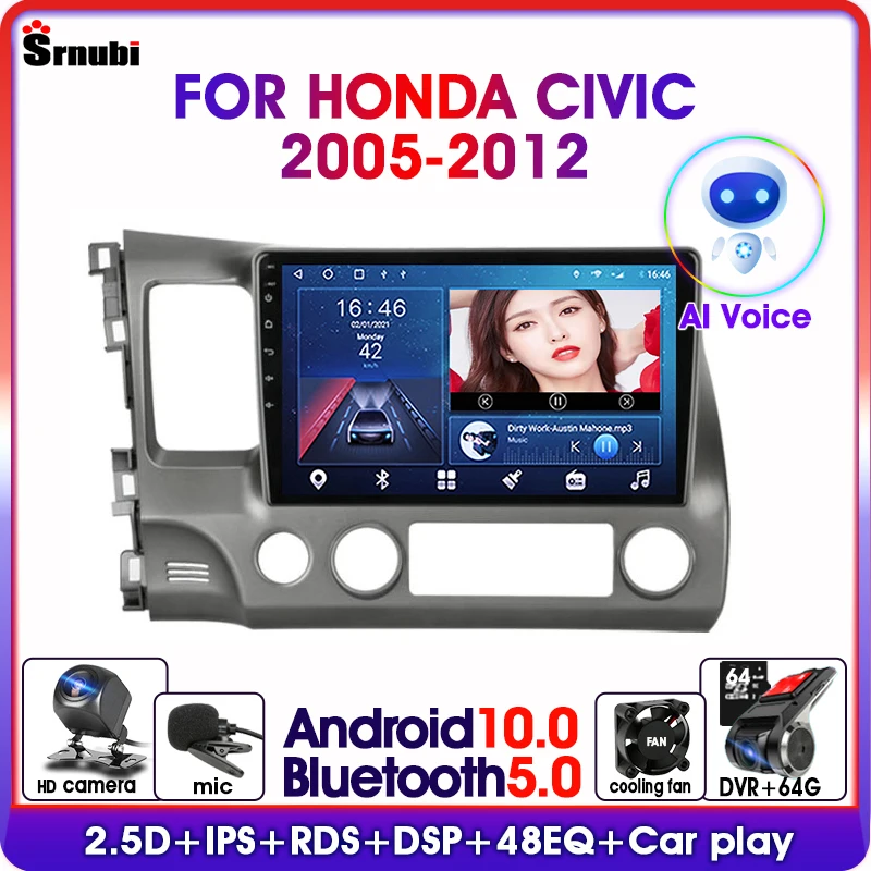 Автомагнитола на Android 10 0 с голосовым ИИ-интерфейсом для Honda Civic 8 2005-2012 радио