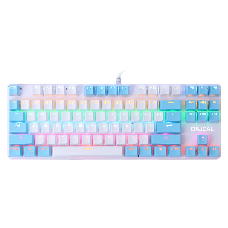 

BAJEAL K100 Two-Color Keyboard 87-Key Green Axis Keycap USB Wired Mechanical Keyboard Gaming(White+Blue)