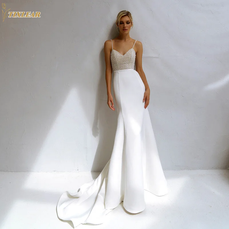 Tixlear Sweetheart Floor Length Wedding Dresses for Women Satin Zipper Spaghetti Straps Pearls Bridal Gowns Junior Married Wear
Tixlear Sweetheart Floor Length Wedding Dresses for Women Satin Zipper Spaghetti Straps Pearls Bridal Gowns Junior Married Wear