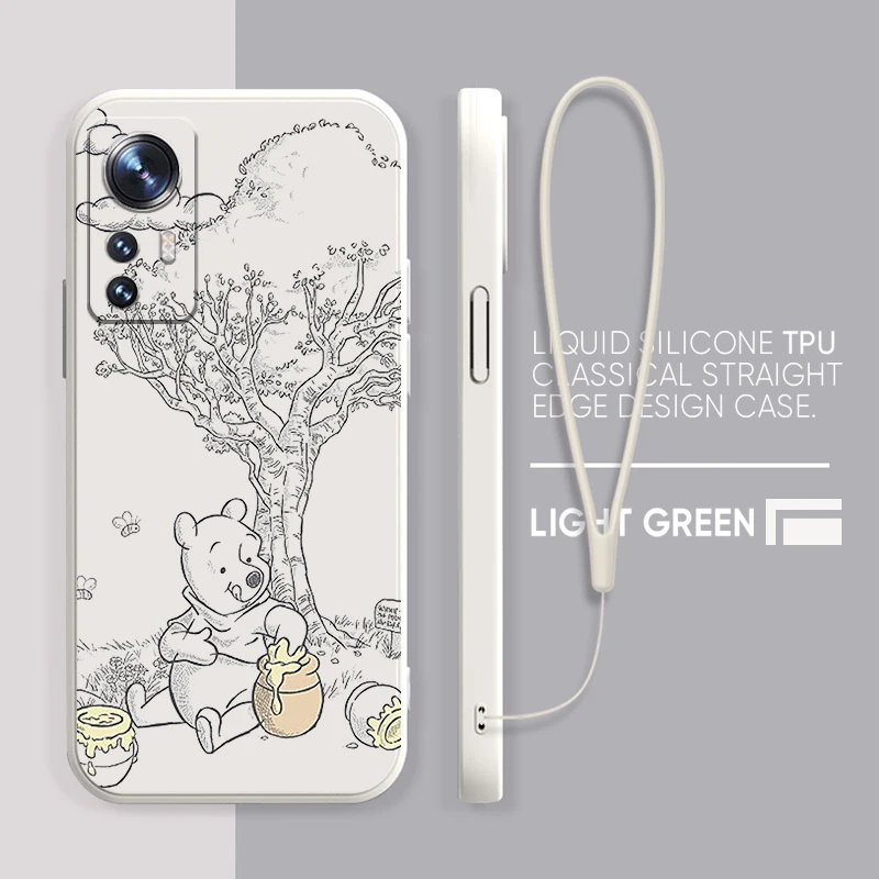 

Cute Winnie the Pooh Phone Case For Xiaomi Mi 12 11 11T 10 10T 9 9SE Lite Pro Ultra A3 Liquid Rope Candy Color Cover Coque Capa