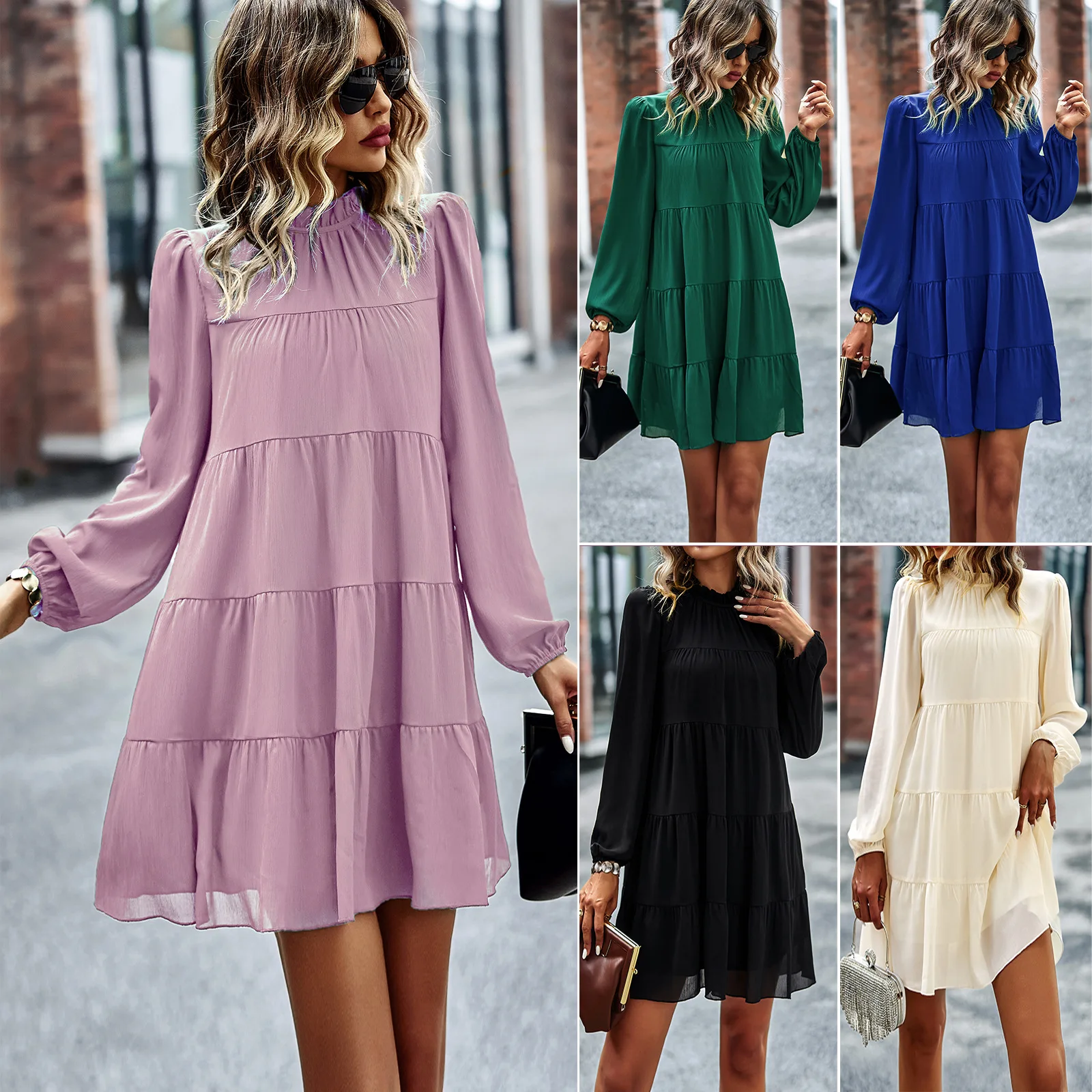 Women Spring Autumn Fashion Half High Collar Solid Color Long Sleeved Patchwork Temperament Elegant Casual Dresss Short Dresss
Women Spring Autumn Fashion Half High Collar Solid Color Long Sleeved Patchwork Temperament Elegant Casual Dresss Short Dresss