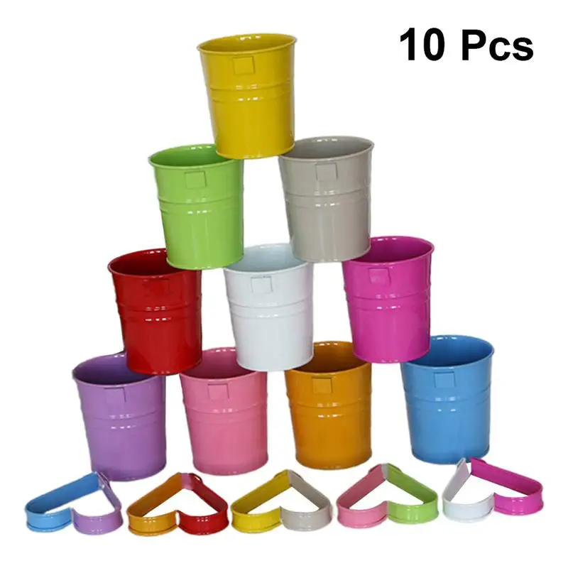 10pcs Iron Flower Bucket Candy Color Small Bucket Flower Pot Removable Hook Bucket Decorative Flower Bucket for Home Garden 
10pcs Iron Flower Bucket Candy Color Small Bucket Flower Pot Removable Hook Bucket Decorative Flower Bucket for Home Garden