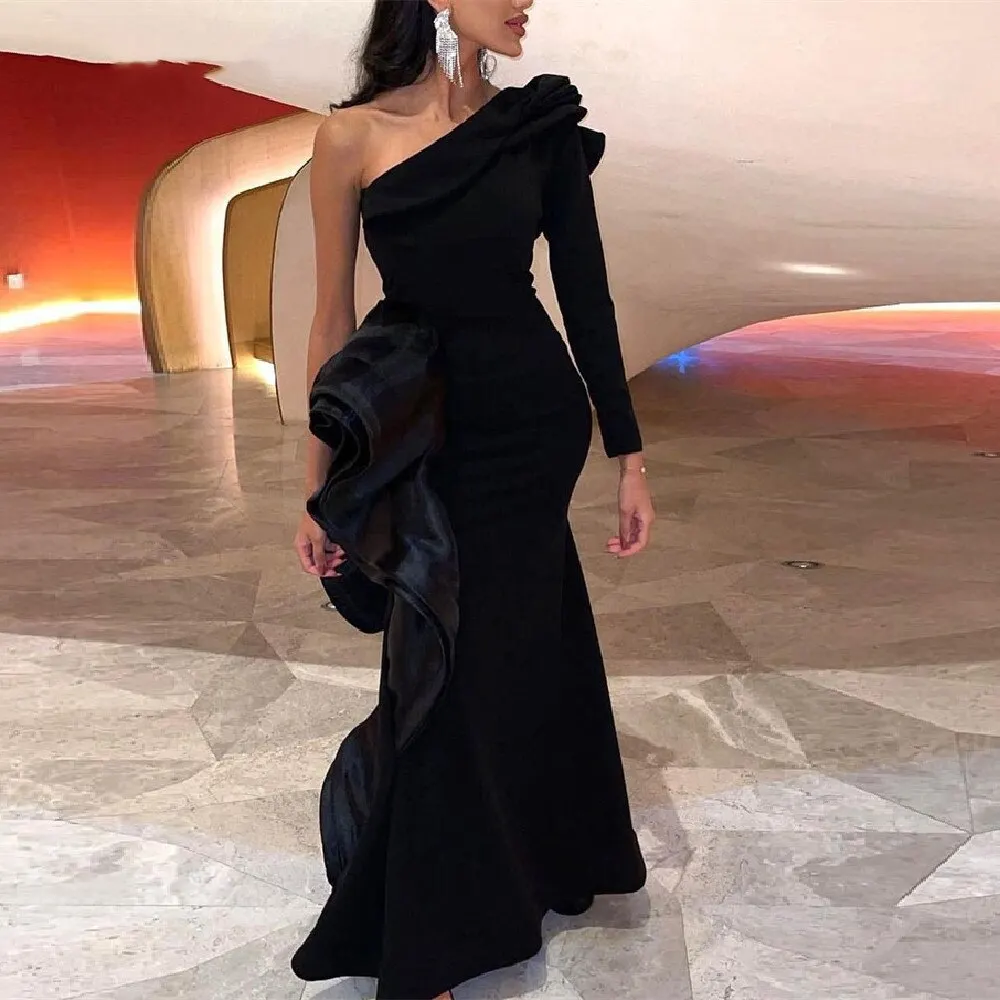 Sayulita Black Mermaid Dresses Saudi Arabia Women Wear Long Sleeves Evening Party One Shoulder Ruffles Prom Formal Gowns
Sayulita Black Mermaid Dresses Saudi Arabia Women Wear Long Sleeves Evening Party One Shoulder Ruffles Prom Formal Gowns
