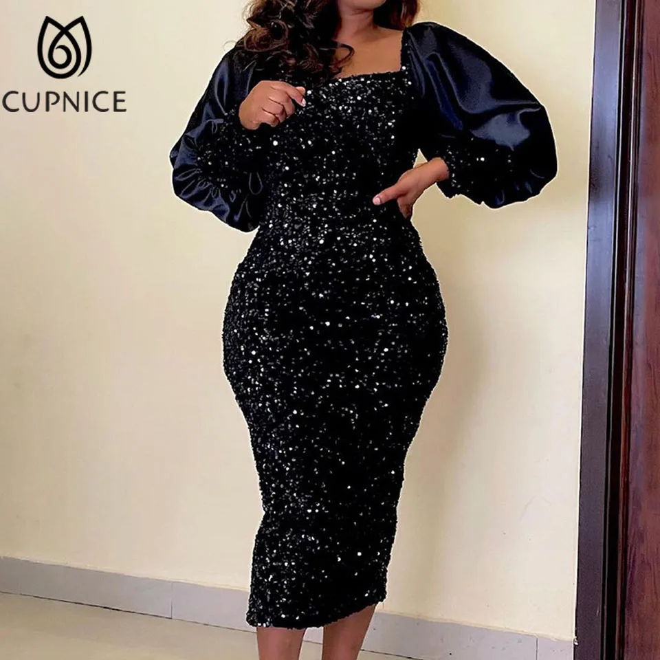 CUPNICE Fashion Square Collar Puff Sleeve Hip Package Sequins Pencil Dress Women Oversize Backless Bridesmaid Evening Dress
CUPNICE Fashion Square Collar Puff Sleeve Hip Package Sequins Pencil Dress Women Oversize Backless Bridesmaid Evening Dress