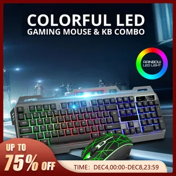 Metal Luminous Computer Keyboard And Mouse Suit USB Wired Game Colorful Backlight Mechanical Feel Keyboard And Mouse