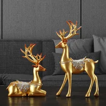 BUF 2pcs/set Decorative Deer Crafts Resin Home Decoration Lucky Figurine Luxury Sculpture Room Decor Statue Ornaments