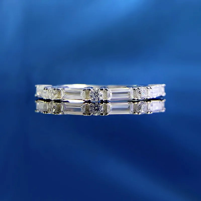 

Jewelry 2023 New 925 Silver Ladder Square Half Diamond Ins Cool Style Stacked Row Diamond Ring Ring Ring