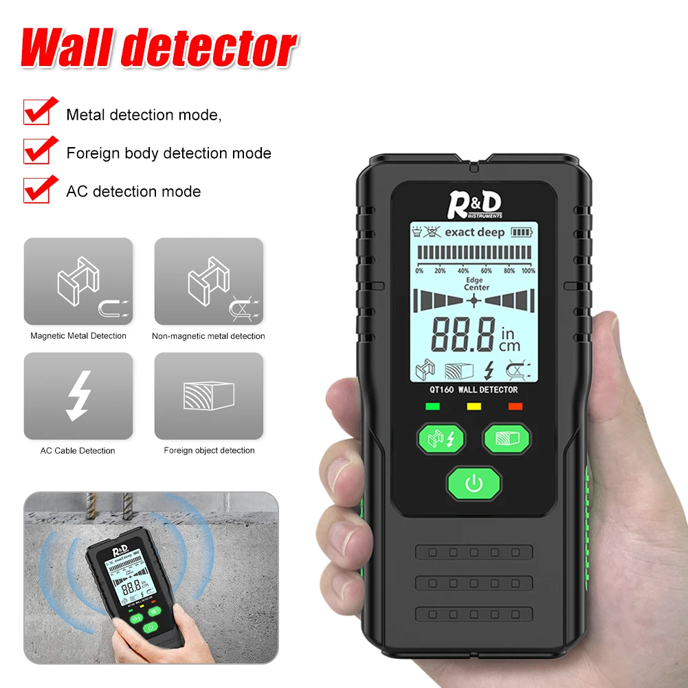 Wall Metal Detector Backlit Black AC Wood Finder Depth Tracker Undeground Sturs Wall Scanner LCD HD Display
Wall Metal Detector Backlit Black AC Wood Finder Depth Tracker Undeground Sturs Wall Scanner LCD HD Display