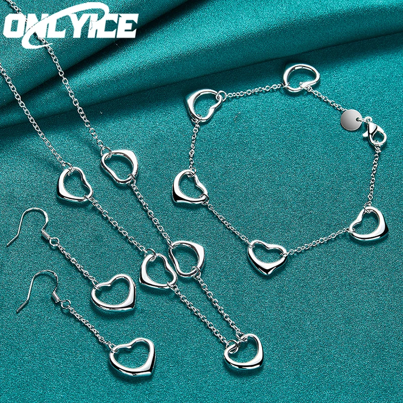 Hot 3pcs 925 Sterling Silver Heart Bracelet Necklaces Earring For Women Fashion Designer Party Wedding Jewelry Sets Lovers Gifts
Hot 3pcs 925 Sterling Silver Heart Bracelet Necklaces Earring For Women Fashion Designer Party Wedding Jewelry Sets Lovers Gifts