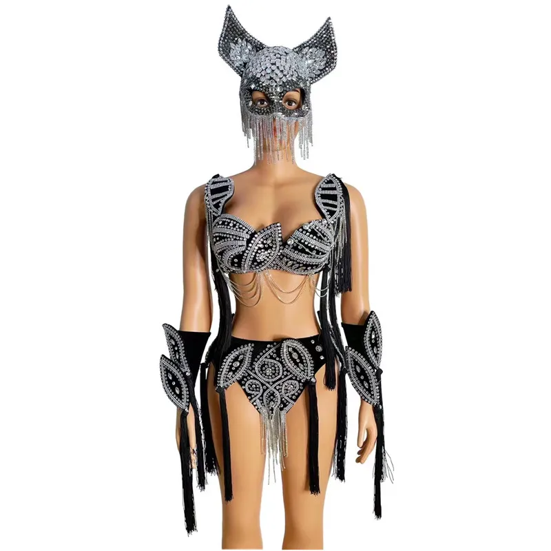 Silver Rhinestone Black Fringe Bra Short Glove Outfit Sexy Stage Wear Singer Bar Nightclub Jazz Dance Costume Party Show Clothes
Silver Rhinestone Black Fringe Bra Short Glove Outfit Sexy Stage Wear Singer Bar Nightclub Jazz Dance Costume Party Show Clothes