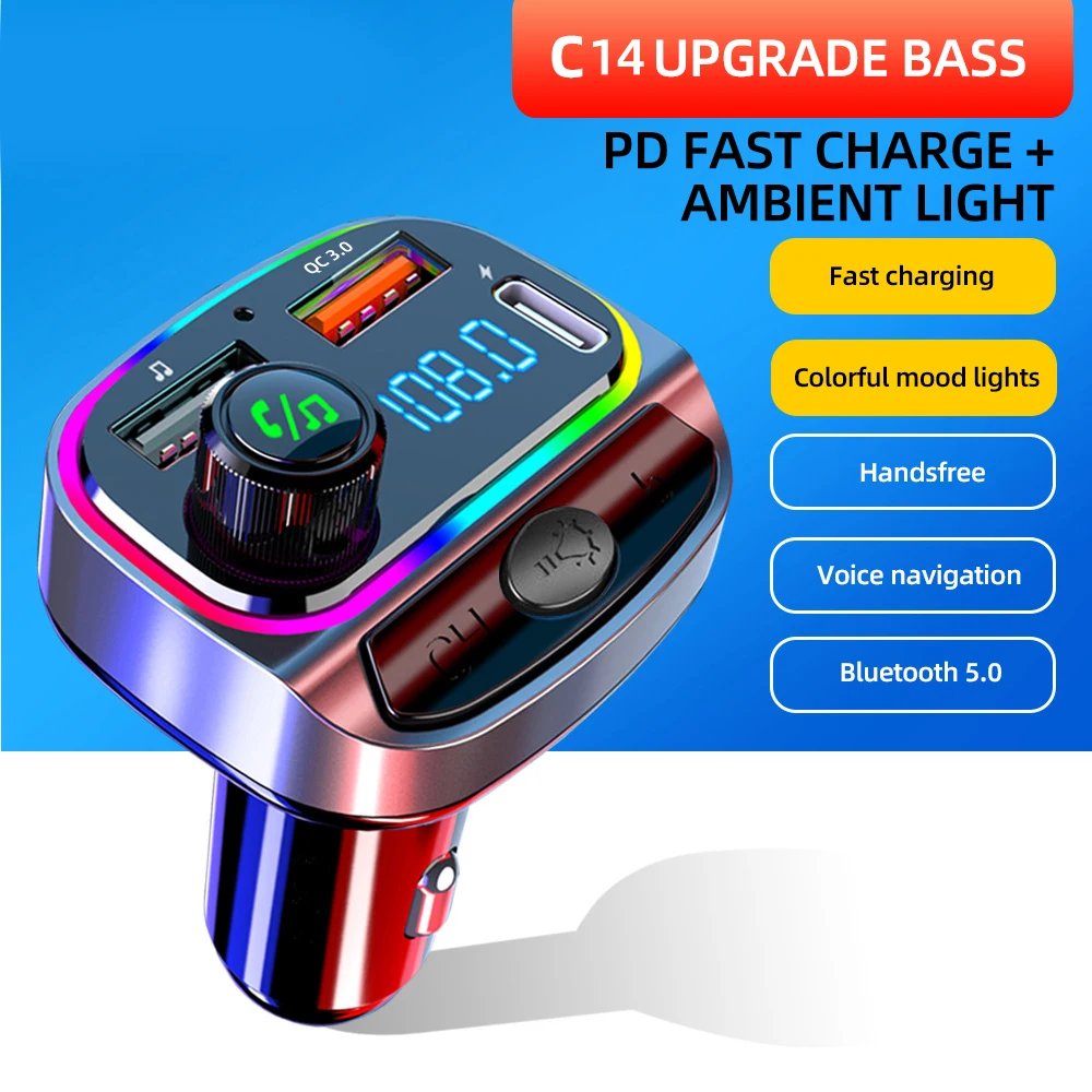 

Bluetooth 5.0 FM Transmitter Handsfree Car Radio Modulator MP3 Player With 22.5W USB PD25W Super Quick Charge Adapter for Car