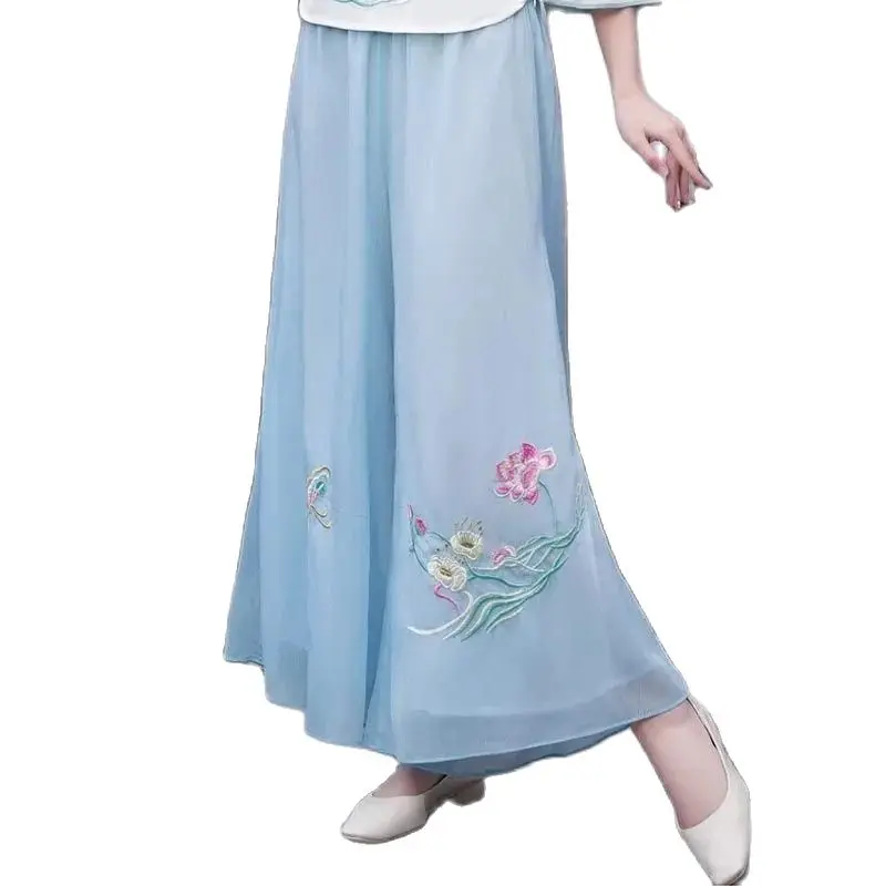2023 Spring Summer Double Layer Chiffon Embroidery Wide Leg Pants Women Clothing Elegant High Waist Slim Yoga Skirt Pants BC376
2023 Spring Summer Double Layer Chiffon Embroidery Wide Leg Pants Women Clothing Elegant High Waist Slim Yoga Skirt Pants BC376